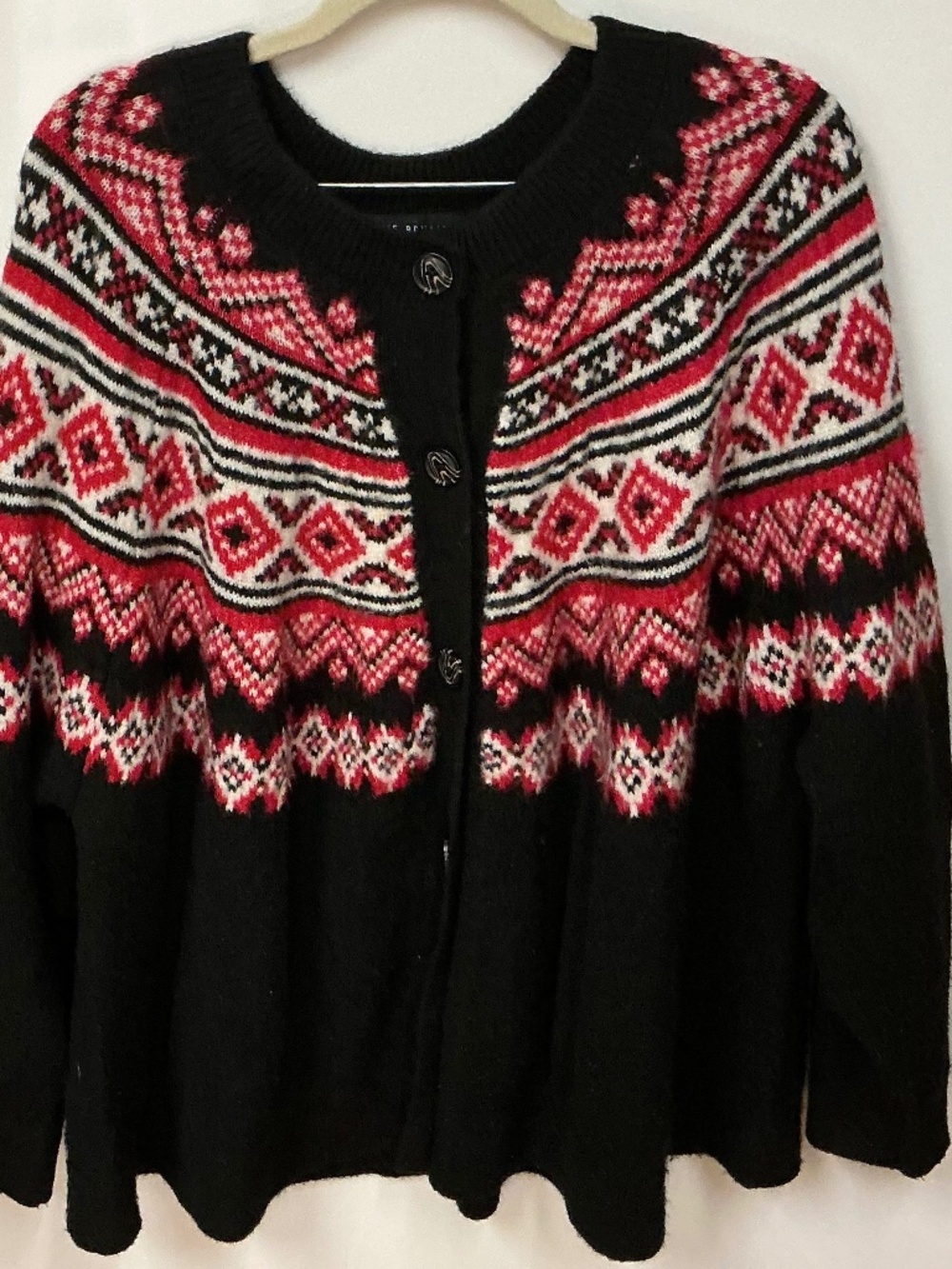 Lane Bryant Black and Red Fair Isle Button Cardigan 26/28